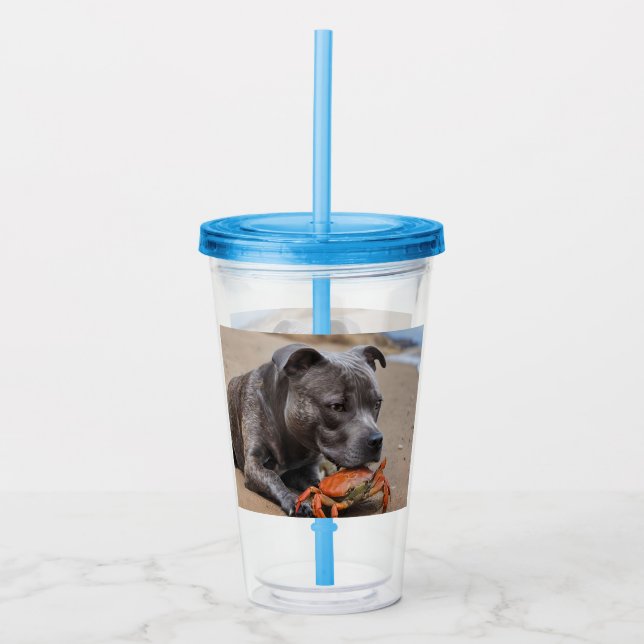 "Beachside Pals: A Staffy and its Crab Assion" Take Away Mugg (Framsida)