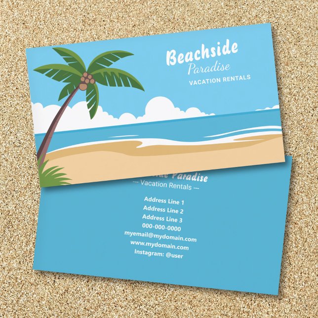 Beachside Paradise - Vacationshyrning Visitkort (Beachside Paradise - Vacation Rentals Business Card)