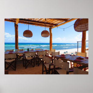Beachside restaurang i Riviera Maya Poster