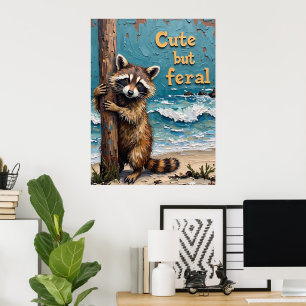 Beachside Wanderer: Raccoon on on Post Poster