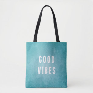 Beachy Aqua Blue/Grönt Distress Skriv ut bra vibes Tygkasse