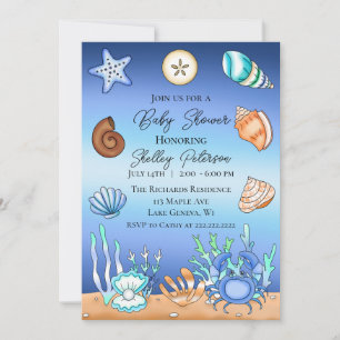 Beachy Baby Shower för Cute Blue Seaside Beachy Inbjudningar