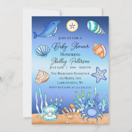 Beachy Baby Shower för Cute Blue Seaside Beachy Inbjudningar
