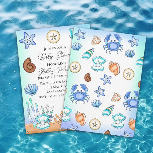 Beachy Baby Shower för Cute Blue Seaside Beachy Inbjudningar