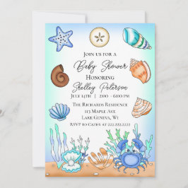 Beachy Baby Shower för Cute Blue Seaside Beachy Inbjudningar