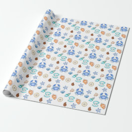 Beachy Baby Shower för Cute Blue Seaside Beachy Presentpapper