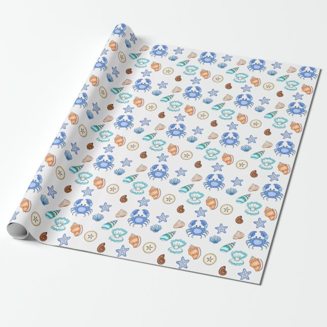 Beachy Baby Shower för Cute Blue Seaside Beachy Presentpapper (Utrullad)