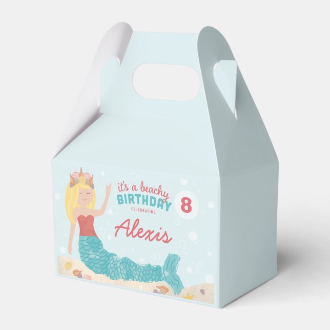 Beachy Birthday Sjöjungfru Favor Box Peach Teal Presentaskar (Framsidan Sidan)