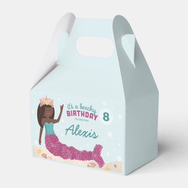 Beachy Birthday Sjöjungfru Favor Box Rosa Teal Presentaskar (Framsidan Sidan)