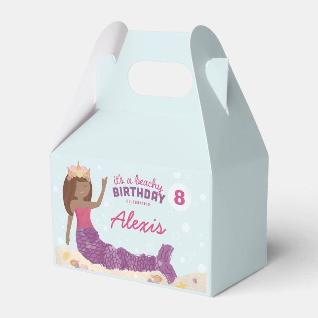 Beachy Birthday Sjöjungfru Favor Box Rosa Teal Presentaskar (Framsidan Sidan)