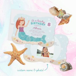 Beachy Birthday Sjöjungfru Investigation Lila Teal Inbjudningar