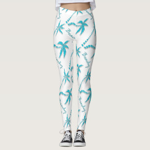 Beachy blåttö för palmträd leggings