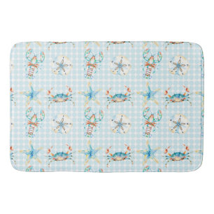 Beachy Blue Crab, Lobster, Starfish, Sand Dollar Badrumsmatta