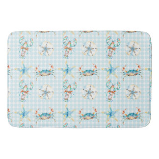 Beachy Blue Crab, Lobster, Starfish, Sand Dollar Badrumsmatta