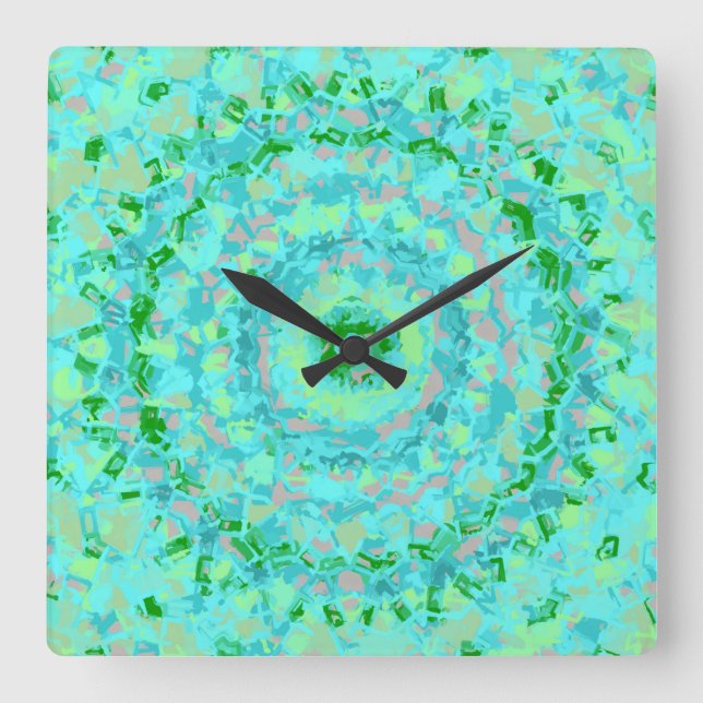 Beachy Blue och Grönt Abstrakt Fyrkantig Klocka (Framsida)