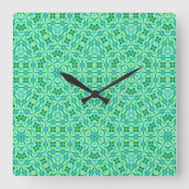 Beachy Blue och Grönt Mosaics Fyrkantig Klocka