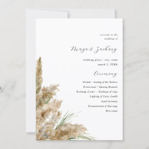 Beachy Boho Pampas Grass Bröllop Ceremony-programm Inbjudningar