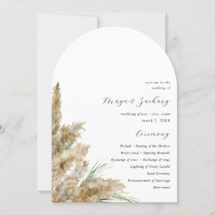 Beachy Boho Pampas Grass Bröllopsprogram Arch Inbjudningar