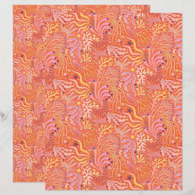 Beachy Boho Seagrass Orange Scrapbook Paper (Fram/baksida)