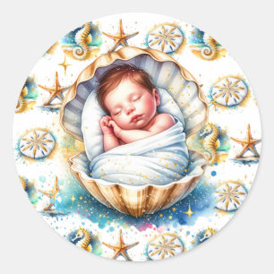 Beachy Boy's Baby Shower Runt Klistermärke
