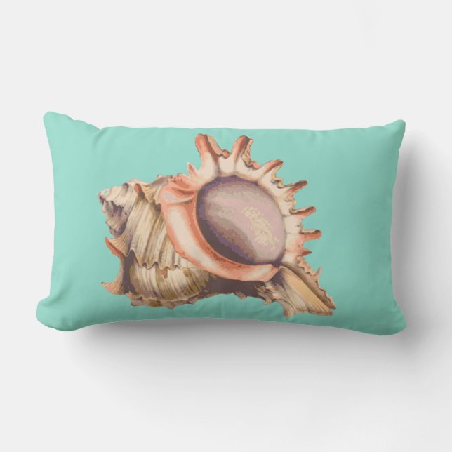 Beachy Conch Snäcka & Sea Glass Grönt Lumbarkudde (Framsida)