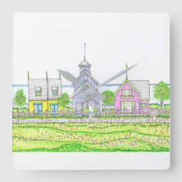 Beachy Cottages Wall Clock Fyrkantig Klocka