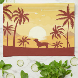 Beachy Dachshund Sunset Towel Swututgående Handfla Kökshandduk