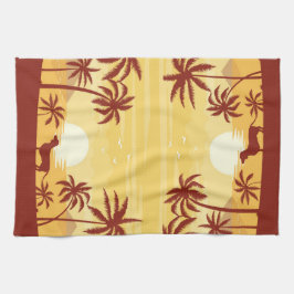 Beachy Dachshund Sunset Towel Swututgående Handfla Kökshandduk