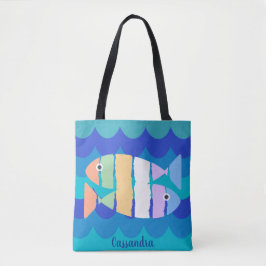 Beachy Dubbla Fish Abstract Design Tote Bag Tygkasse