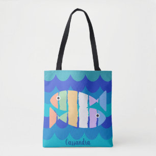Beachy Dubbla Fish Abstract Design Tote Bag Tygkasse