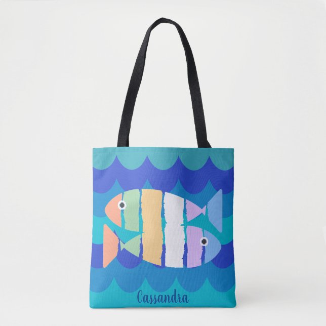 Beachy Dubbla Fish Abstract Design Tote Bag Tygkasse (Framsida)