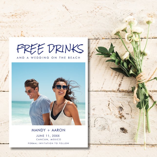 Beachy Free Drinks Photo Destination Wedding Spara Datumet (Beachy Free Drinks Photo Destination Wedding Save The Date)