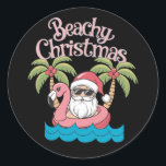 Beachy jul Tropical Vacation Santa Beach Runt Klistermärke<br><div class="desc">Beachy julTropical Vacation Santa Beach Älskare Gift</div>