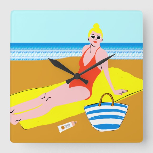 Beachy Keen - Gult Fyrkantig Klocka (Framsida)