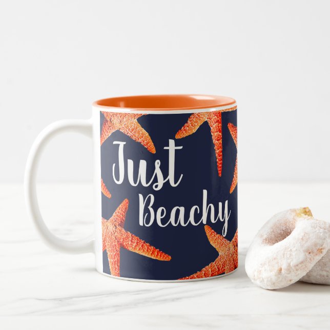 Beachy Orange Starfish & Navy Blue Två-Tonad Mugg (Med munk)