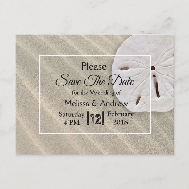 Beachy Sanddollar Bröllop Save the Date Meddelande Vykort (Framsida)
