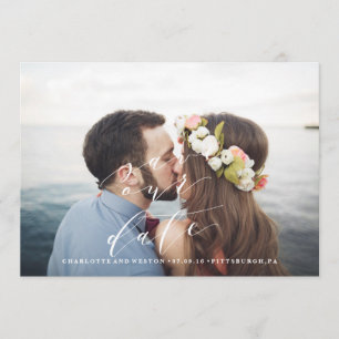 Beachy Save Date calligraphy-fotokort Spara Datumet