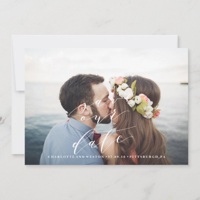Beachy Save Date calligraphy-fotokort Spara Datumet (Framsida)
