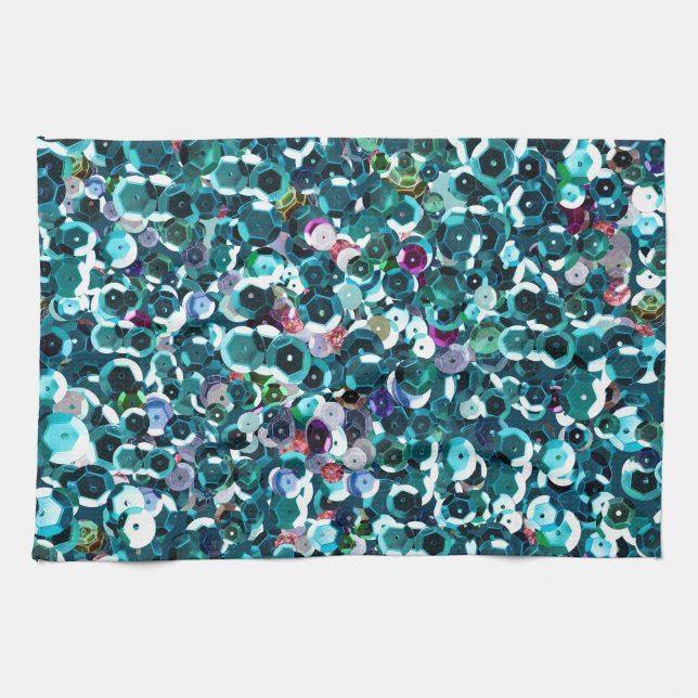 Beachy Sequins för AquablåttFaux Kökshandduk (Horisontell)
