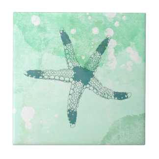 Beachy Starfish Blue Watercolor Kakelplatta