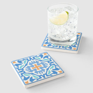 Beachy Summer Blue Spansk Tile med Orange accent Stenunderlägg