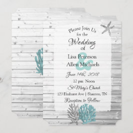 Beachy White Tvättat inbjudningar till Wood Weddin