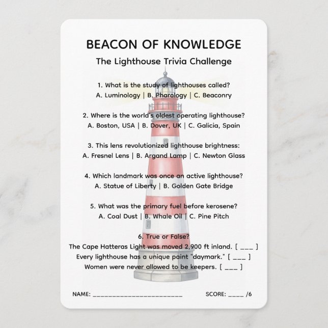 Beacon of Knowledge Fyren Fakta-Blad Inbjudningar (Framsida)