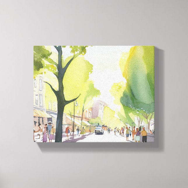 Beacon Street sommar | Boston, MA Akvarell Canvastryck (Framsida)