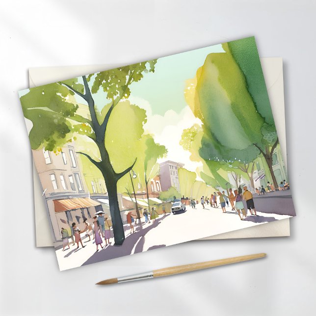 Beacon Street Sommar | Boston, MA Akvarell Vykort (Skapare uppladdad)