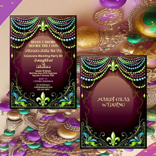 Bead & Brews Fleur De Lis Mardi Gras Bröllopsfest Inbjudningar