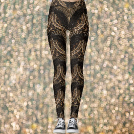 Bead look ART DECO 1920s Era: Black & Guld Leggings