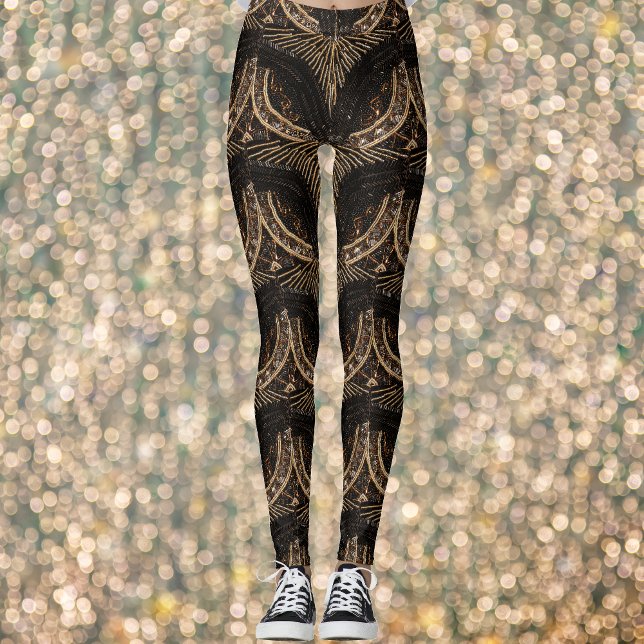 Bead look ART DECO 1920s Era: Black & Guld Leggings (Skapare uppladdad)