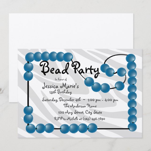 Bead Party Inbjudningar (Fram/baksida)