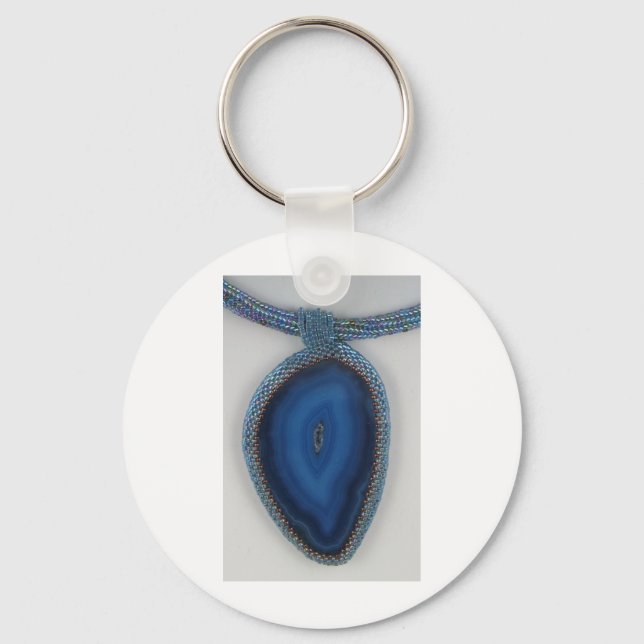 Beaded Blue Agate Nyckelring (Framsida)